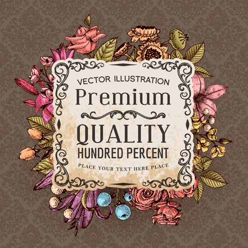 Retro flower labels ornate vector set 03
