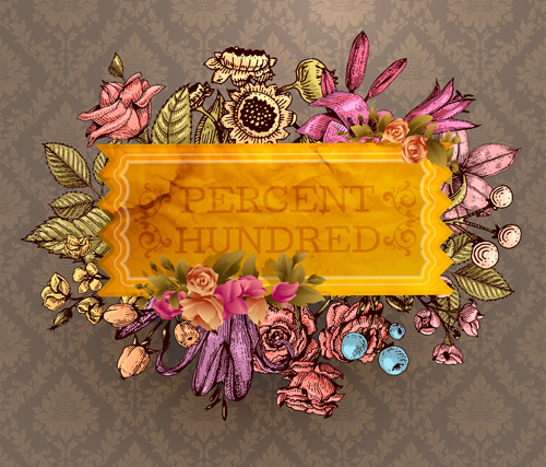 Retro flower labels ornate vector set 06