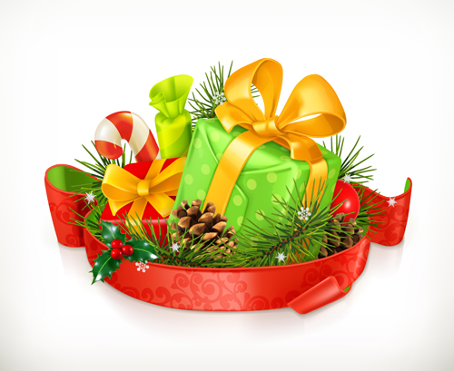 Ribbon with christmas gift labels vector