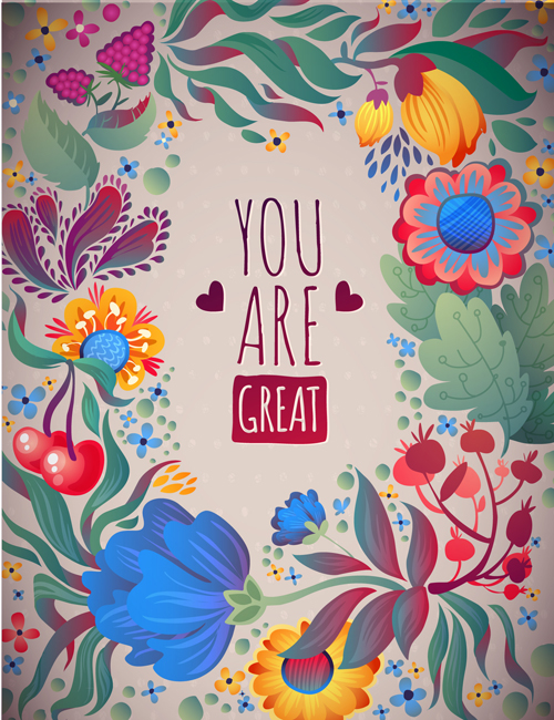Romantic summer floral cards design vector 07