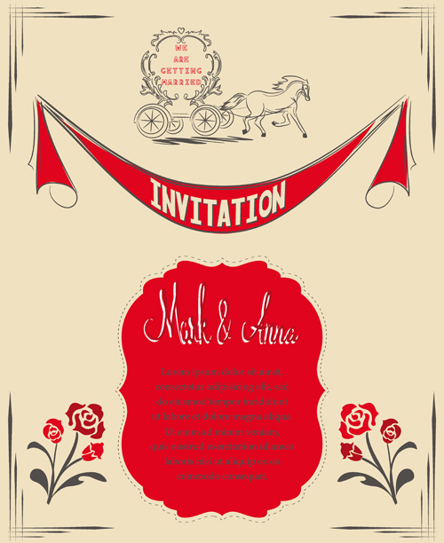 Romantic wedding Invitation cards hand drawn vector 04