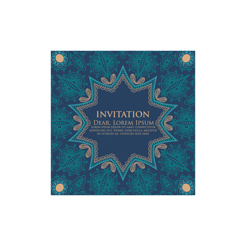 Round floral pattern invitation cards vector material 01