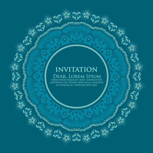 Round floral pattern invitation cards vector material 02