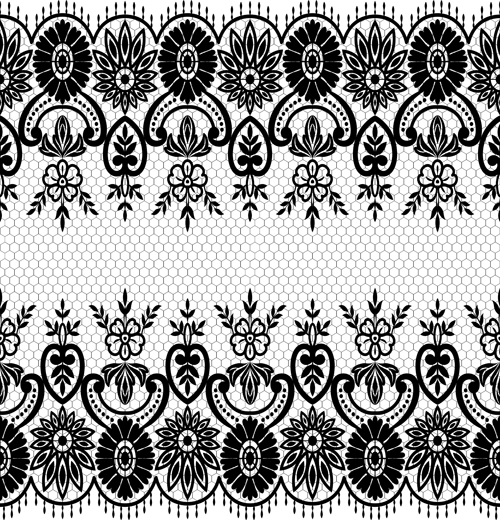 Seamless black lace borders vectors 05
