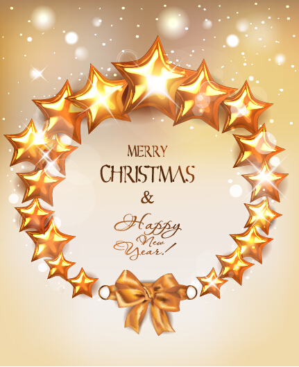 Shiny stars with bow christmas background vector