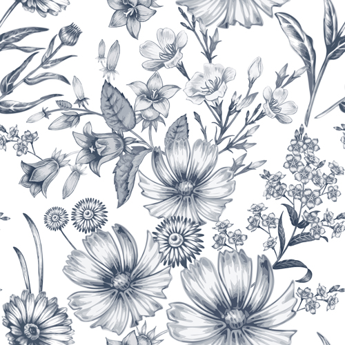 sketch seamless pattern flowers 
