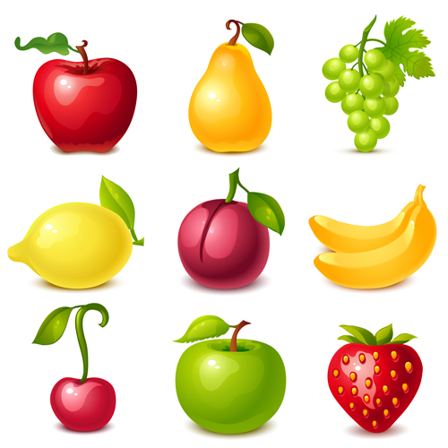 Tasty fruits shiny vector material 01