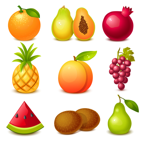 Tasty fruits shiny vector material 02