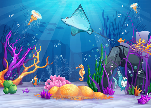 Cartoon Underwater World vectors 02
