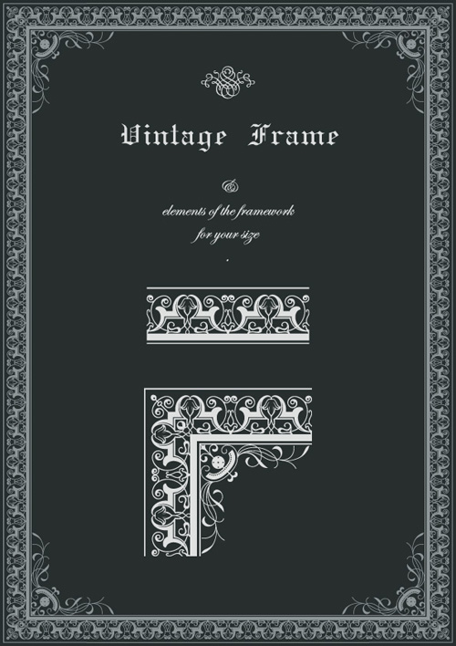 Vintage frame and decor element vector material 02