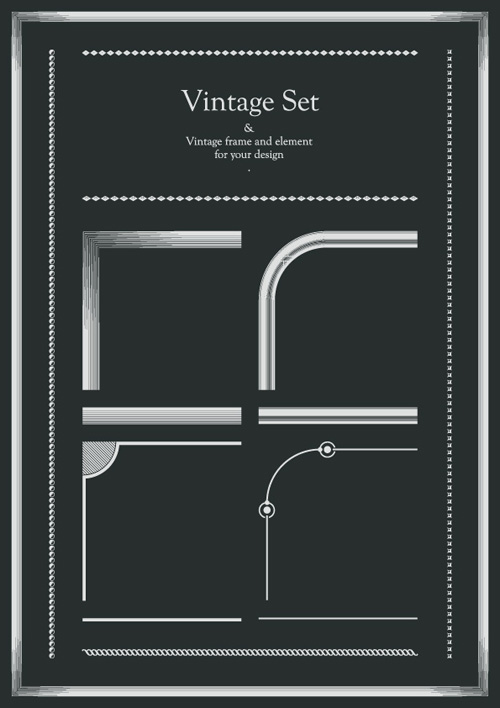 Vintage frame and decor element vector material 03