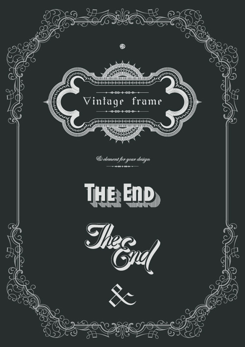 Vintage frame and decor element vector material 04