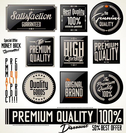 Vintage premium quality stickers and labels with banner vector 01