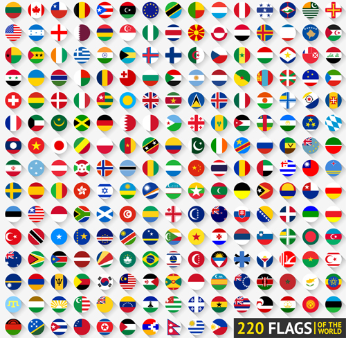 World flags round icons vector material