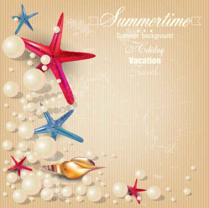 Seashells with pearl summer backgrounds vector 02