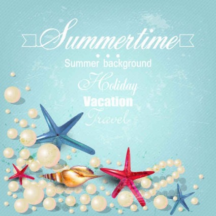Seashells with pearl summer backgrounds vector 01