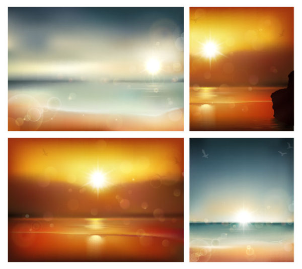Sunrise At sea background vector graphics 01