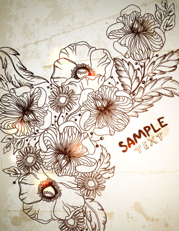 Retro Hand drawn flower vector backgrounds