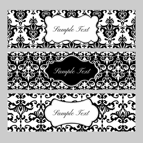 Black pattern floral banner vector set 01