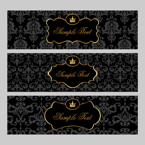 Black pattern floral banner vector set 02