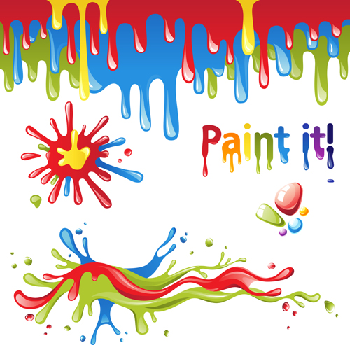 Colored paint objects design elements vector 02