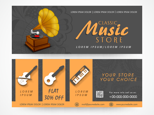 Creative music banners set vector 01