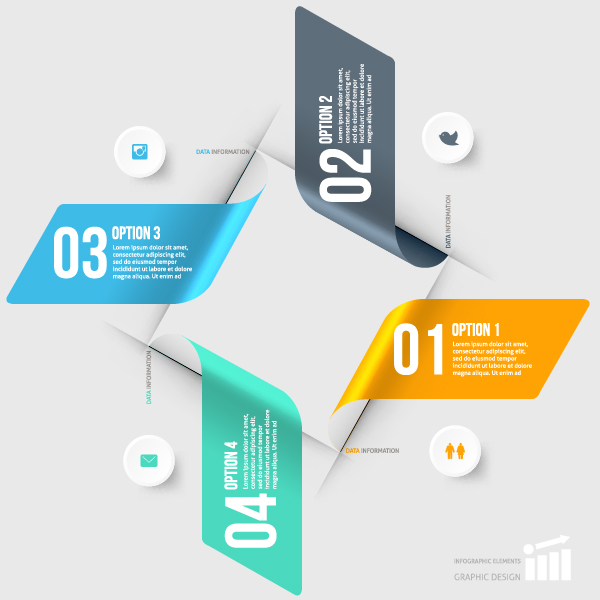 Curled Paper numbered infographics vector