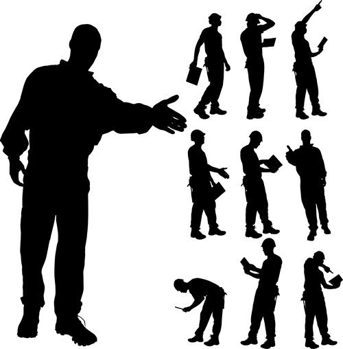 Different occupations man and woman silhouettes vector 03
