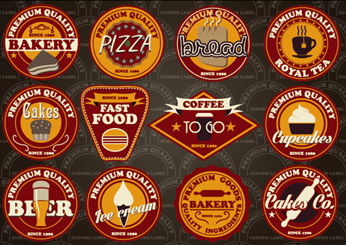 k different colored labels vector 04 Fast food and drink different colored labels vector 04