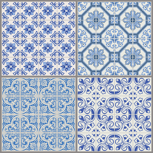 Floral pattern seamless vector blue style