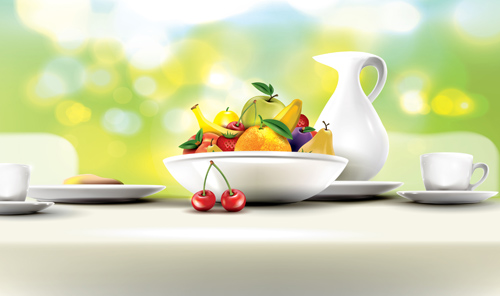 Fruits with breakfast vector graphics 04