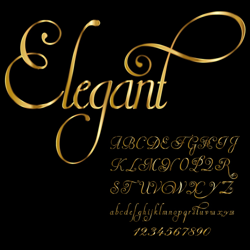 Glossy golden alphabet and numbers vector 09