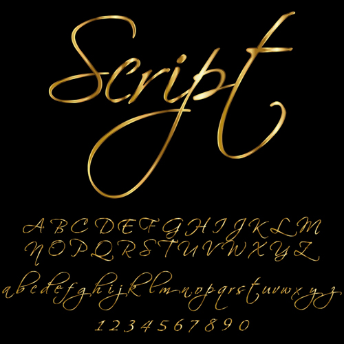 Glossy golden alphabet and numbers vector 10