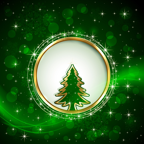 Golden frame christmas tree shiny background vector