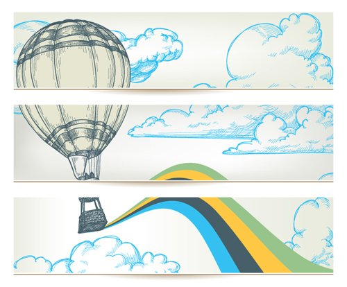 sky Hot air balloon hand drawn banner 
