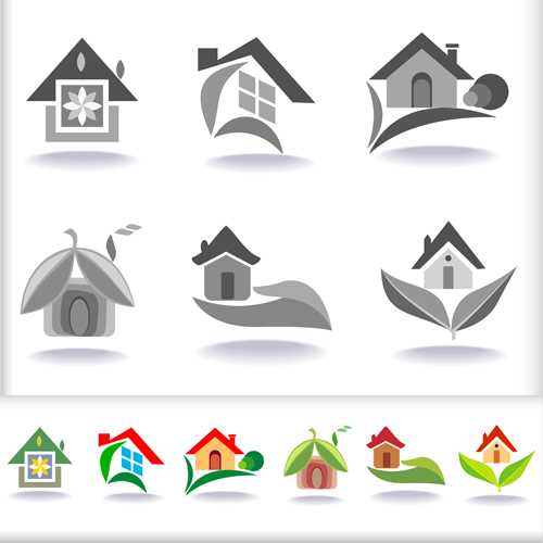 Leaf with home abstract icons vector 02