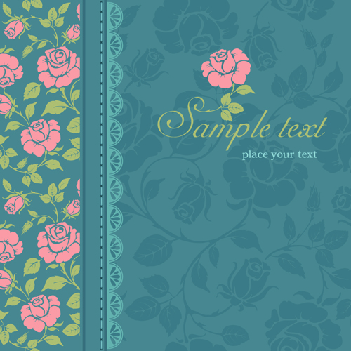 Pink rose with vintage card vector 02