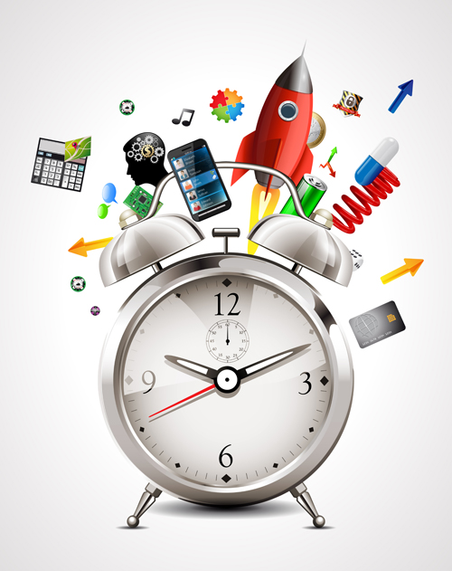 Realistic alarm clock design vector 02