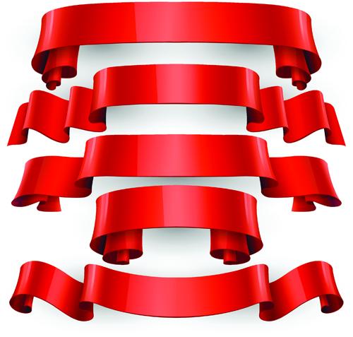 Red ribbon banners set vector 02