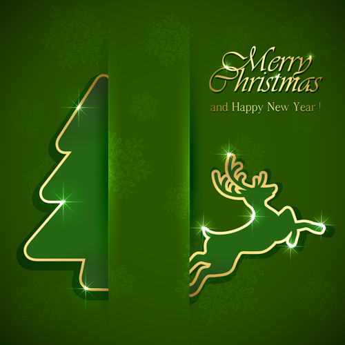 Reindeer christmas green background vector 01