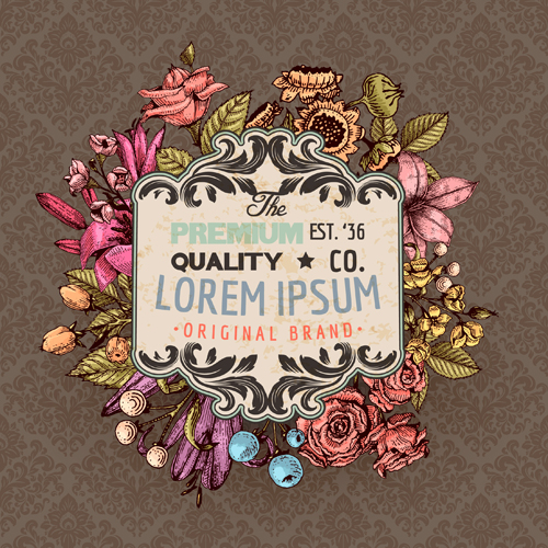 Retro flower labels ornate vector set 01