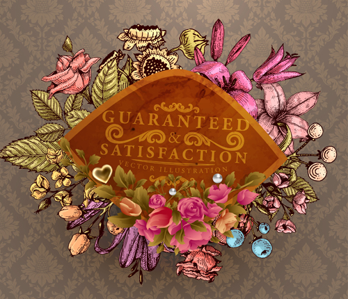 Retro flower labels ornate vector set 07