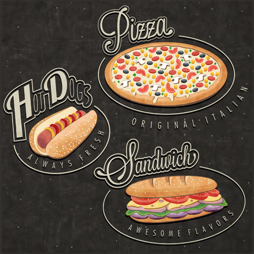 Retro style fast food logos design 01