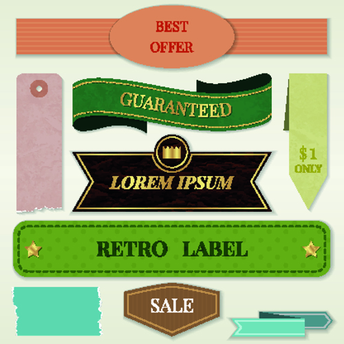 Ribbon and label retro design vector graphics 03