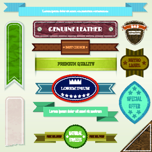 Ribbon and label retro design vector graphics 04