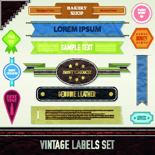 Ribbon and label retro design vector graphics 05