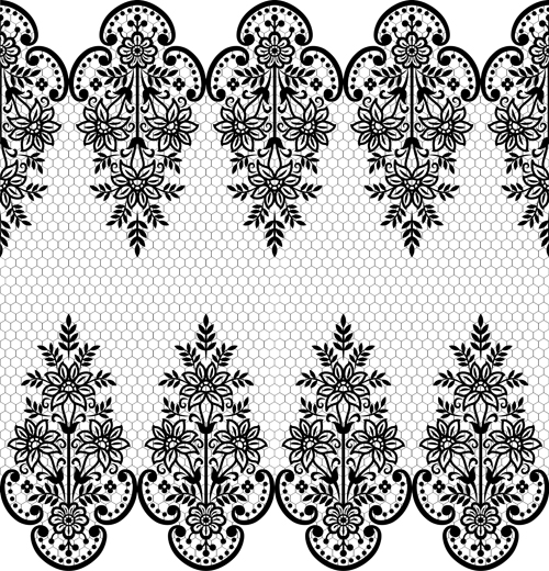 Seamless black lace borders vectors 02