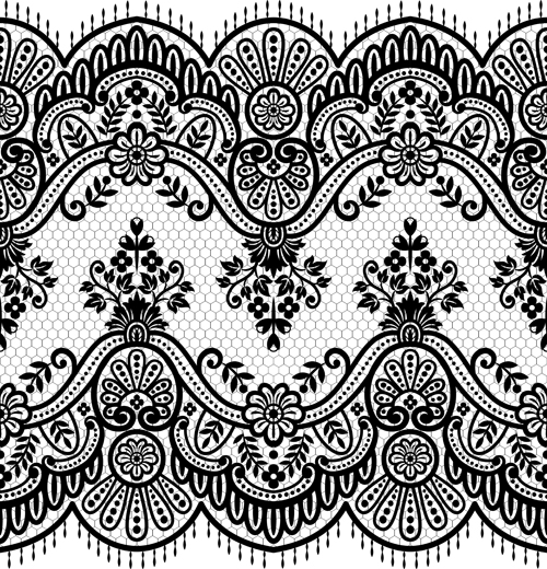 Seamless black lace borders vectors 03