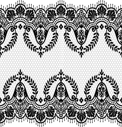 Seamless black lace borders vectors 04