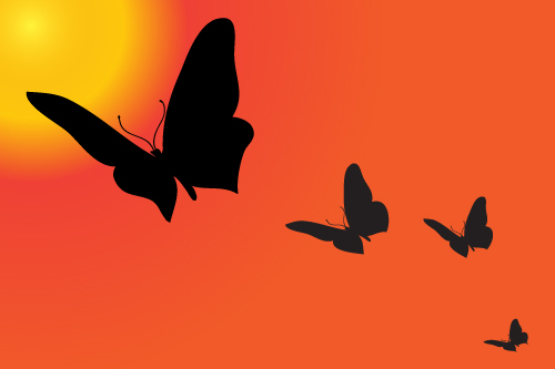 Sunset with butterfly silhouette vector material 03